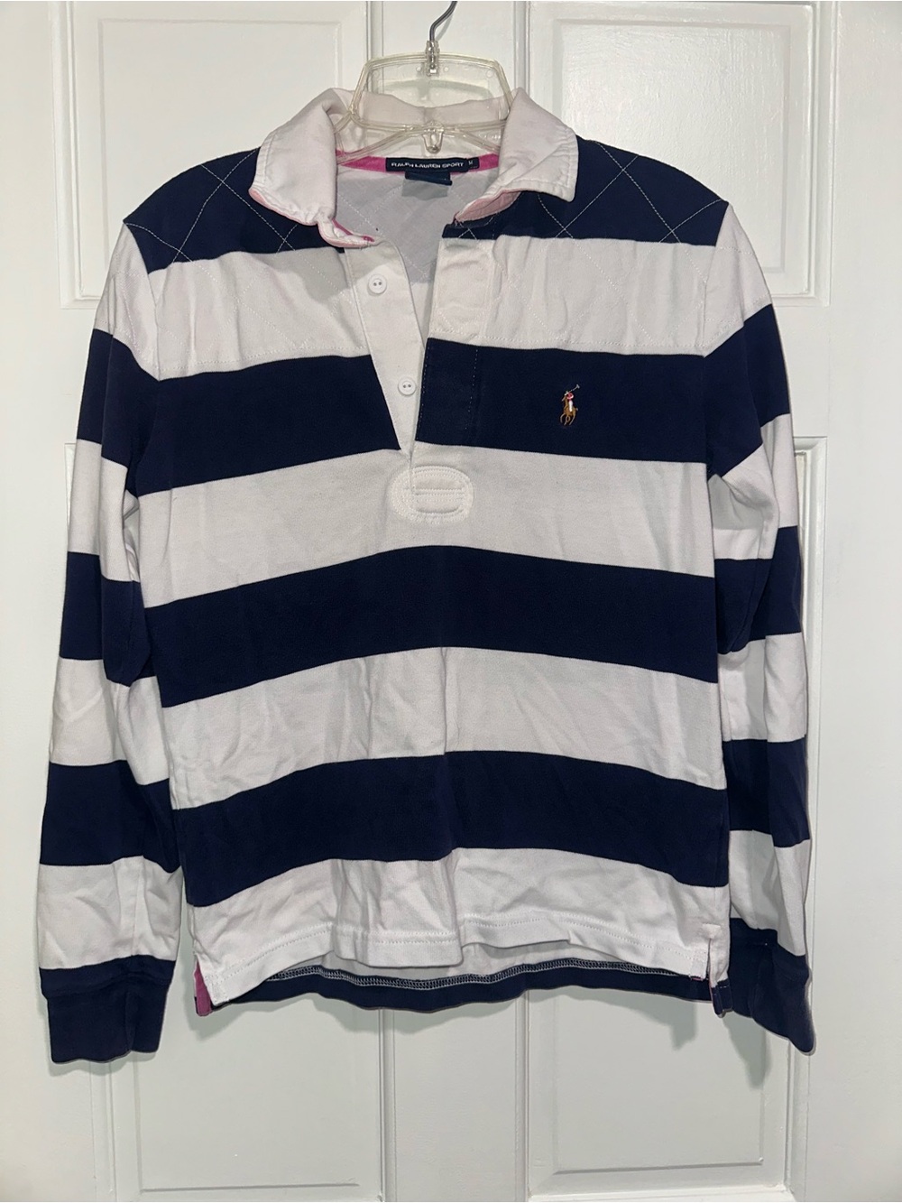 Ralph Lauren Navy and White Striped Rugby Polo